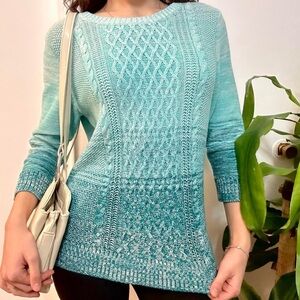 Alia Ombré Cable Knit Sweater Blue Size Small